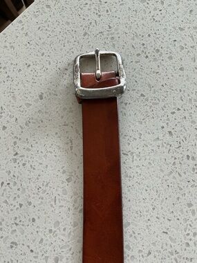 Eddie Bauer Chestnut Brown Leather Belt with Distressed Silver Buckle